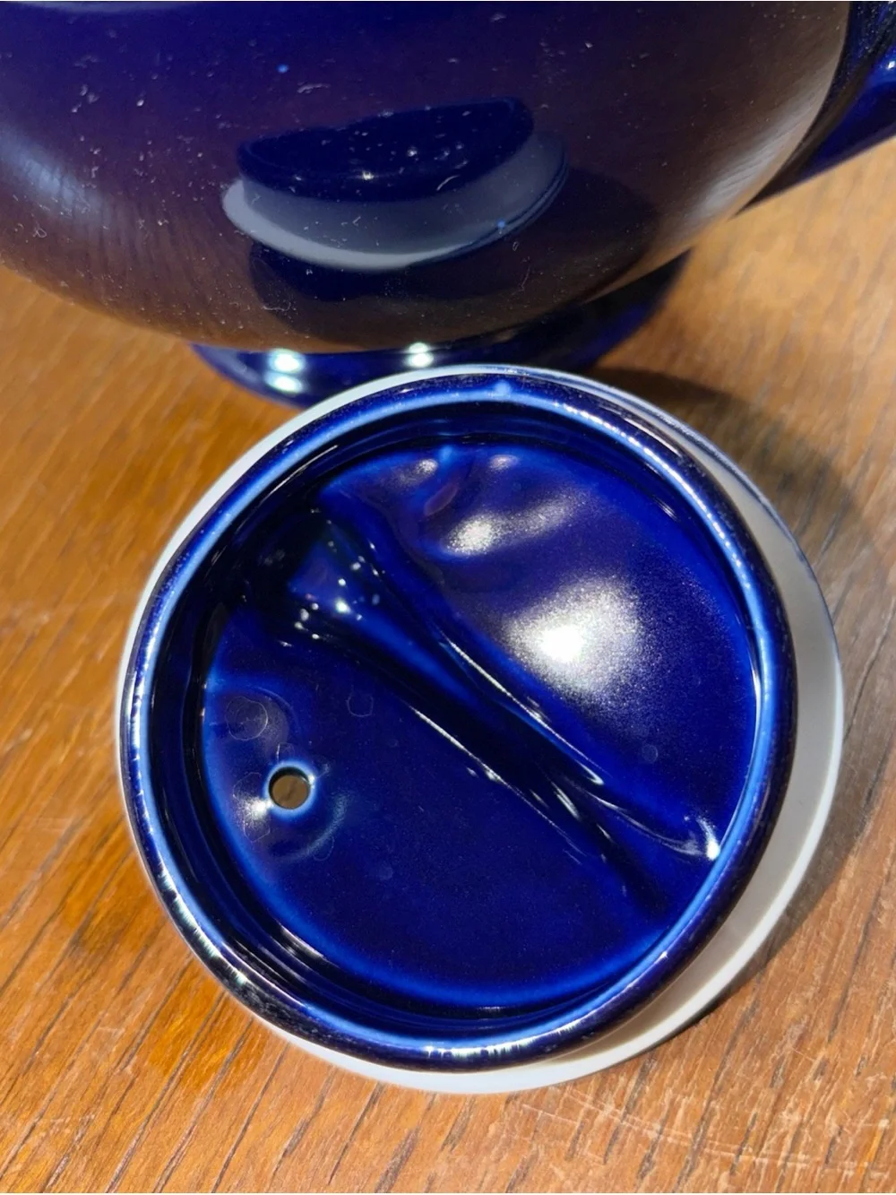 HALL POTTERY Vintage Cobalt Blue AIRFLOW TEAPOT Art Deco Small Chip On Spout